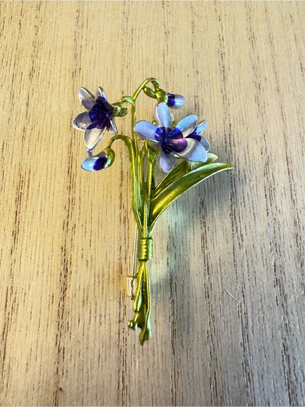 Gold-Tone Floral Violet and Purple Brooch Pin